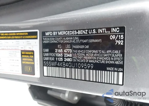 2016 Mercedes-Benz C 300 4Matic из США, поврежденный, VIN 55SWF4KB4GU109599